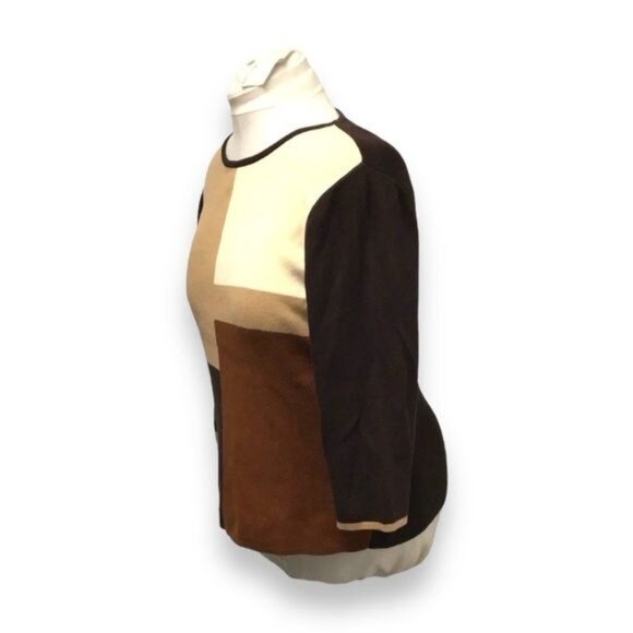 Color Block Womens Sweater By Goodclothes Large 100% Cotton Brown & Beige - Picture 3 of 7